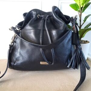 Coach Black Leather Drawstring Bag